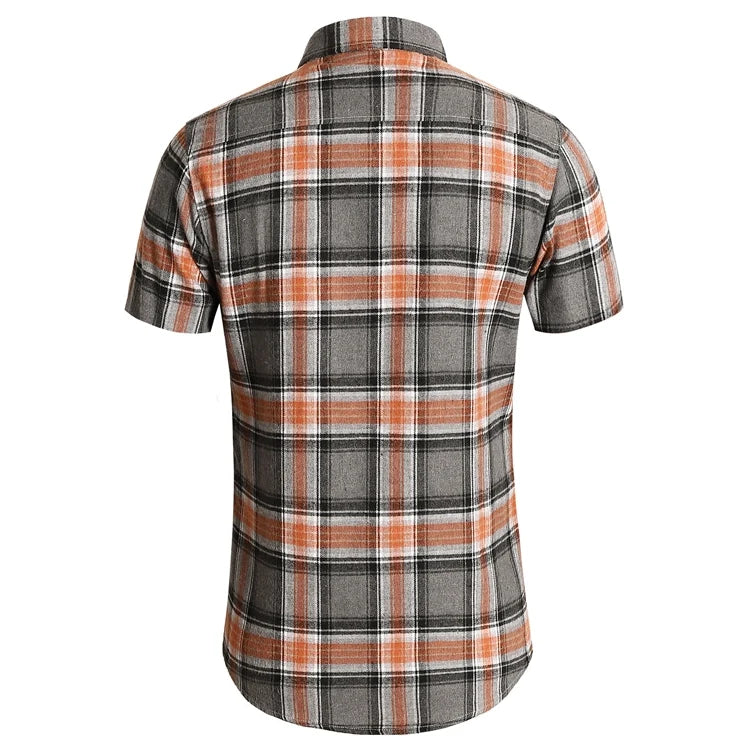 Striped Plaid Short Sleeved Shirt Men's Single-breasted Square Collar Cotton Shirts Summer Fashion Casual Camisa Men Chemise 7XL