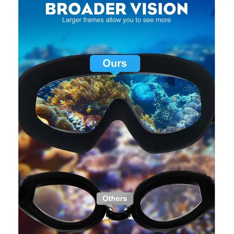 Swim Goggles with Ear Plugs UV Protection No Leaking Anti Fog Lens Swimming Glasses Wide Blue Light Blocking Comfortable Eyewear