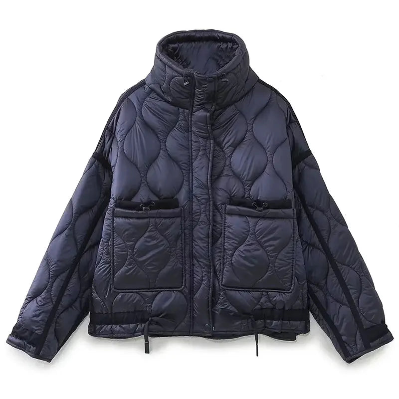 TRAFZA 2024 New Women Fashion Coat Long Sleeve Jackets With Drawstring Versatile Hight Street Outerwear Female Mujer Winter Coat