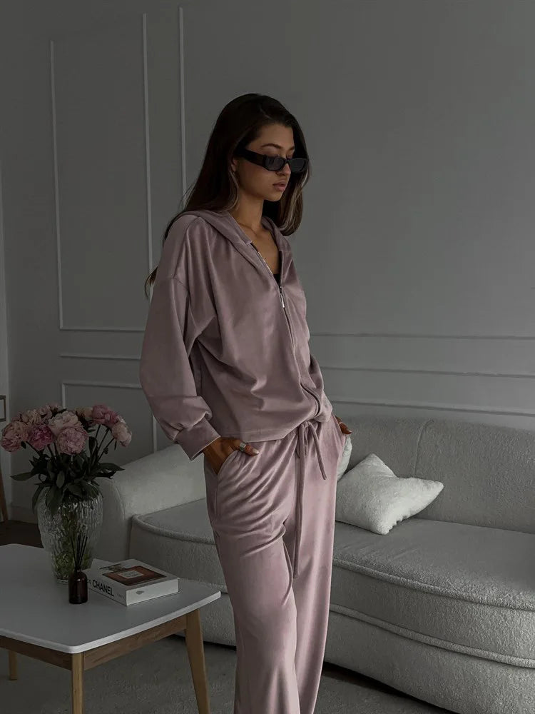 Two Piece Sets Women Matching Sets Tracksuit Jogger Y2k Autumn Winter Sports Elastic Waist Streetwear Pants Sweatshirts Pant Set