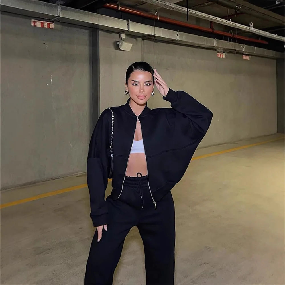 Autumn Winter Jacket Pant Two Piece Sets Women Pant Set Tracksuit Jogger Y2k Sweatshirts Sports Elastic Waist Pants Matching Set
