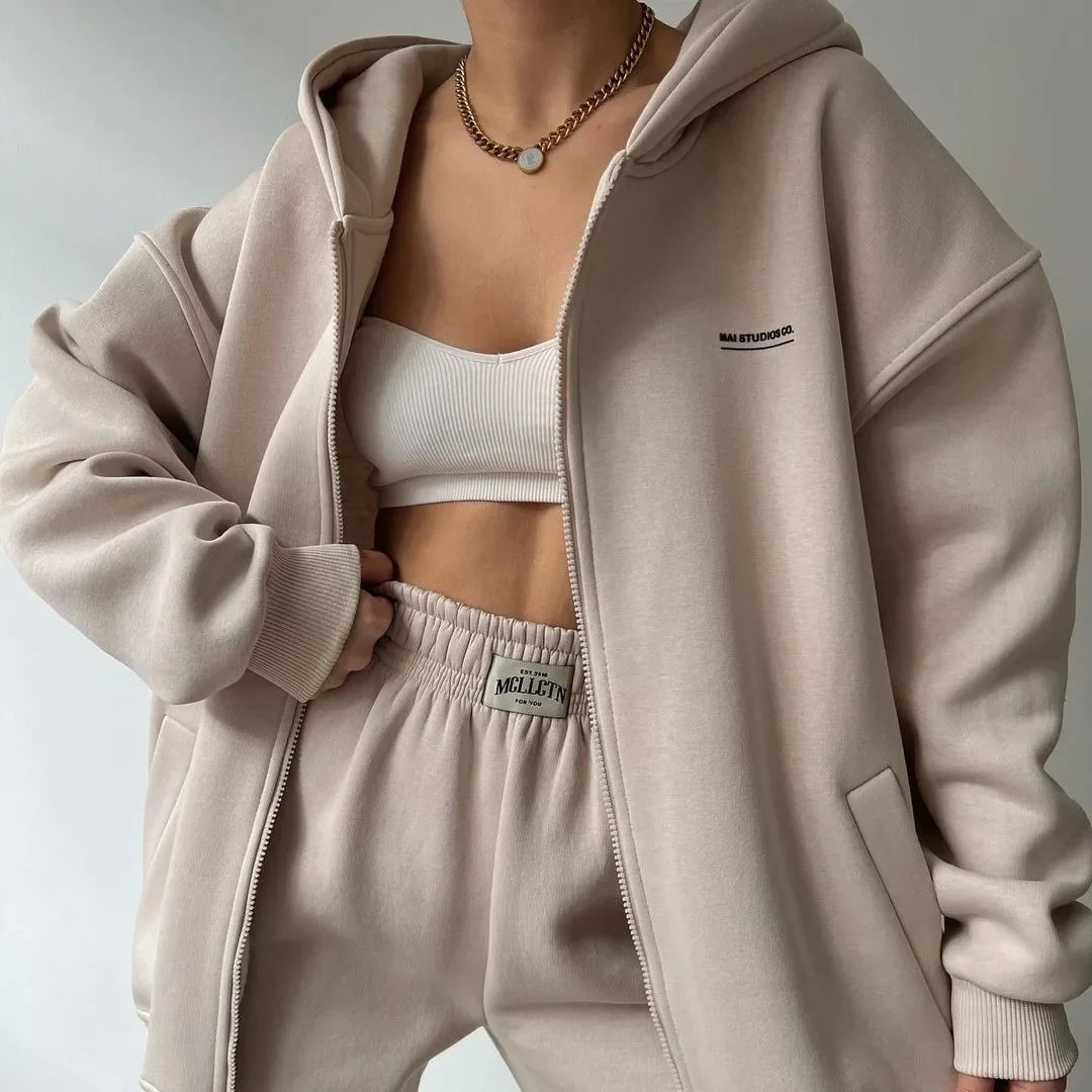 Women's Tracksuit Suit Autumn Fashion Warm Hoodie Sweatshirts Two Pieces Oversized Solid Casual Hoody Pullovers Long Pant Sets