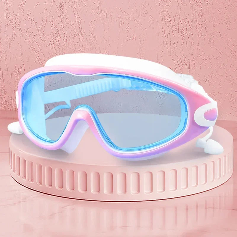 Swim Goggles with Ear Plugs UV Protection No Leaking Anti Fog Lens Swimming Glasses Wide Blue Light Blocking Comfortable Eyewear