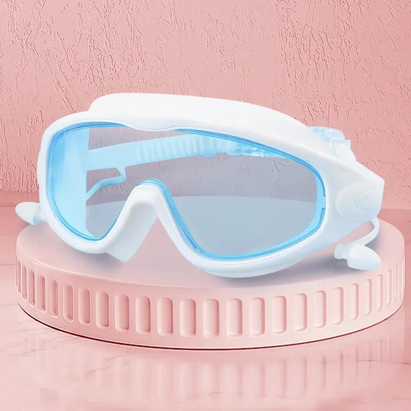 Swim Goggles with Ear Plugs UV Protection No Leaking Anti Fog Lens Swimming Glasses Wide Blue Light Blocking Comfortable Eyewear