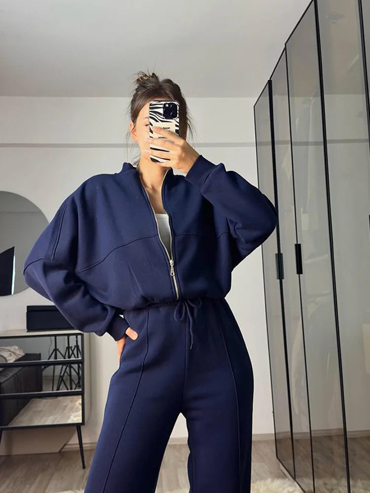 Autumn Winter Jacket Pant Two Piece Sets Women Pant Set Tracksuit Jogger Y2k Sweatshirts Sports Elastic Waist Pants Matching Set