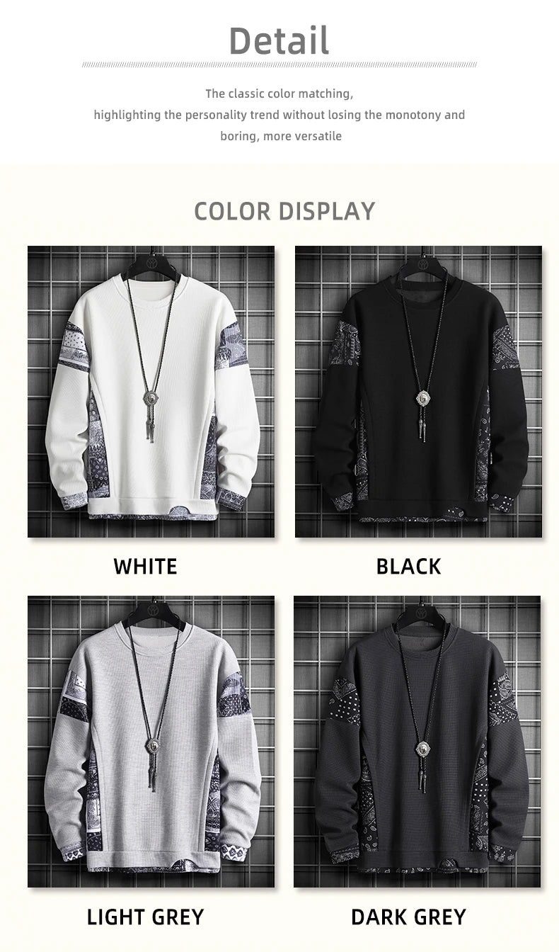 2024 New Mens Fashion Casual Hoodie Male Sportswear Pullover Patchwork Autumn Hoodie Sweatshirt Large Size Men Hip Hop Hoodies