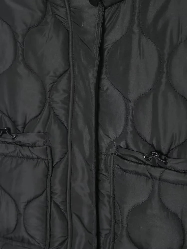 TRAFZA 2024 New Women Fashion Coat Long Sleeve Jackets With Drawstring Versatile Hight Street Outerwear Female Mujer Winter Coat