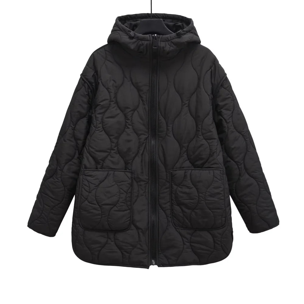 UNIZERA 2023 Autumn/Winter New Product Women's New Fashion and Casual Versatile Stand up Collar Hooded Jacket Cotton Coat