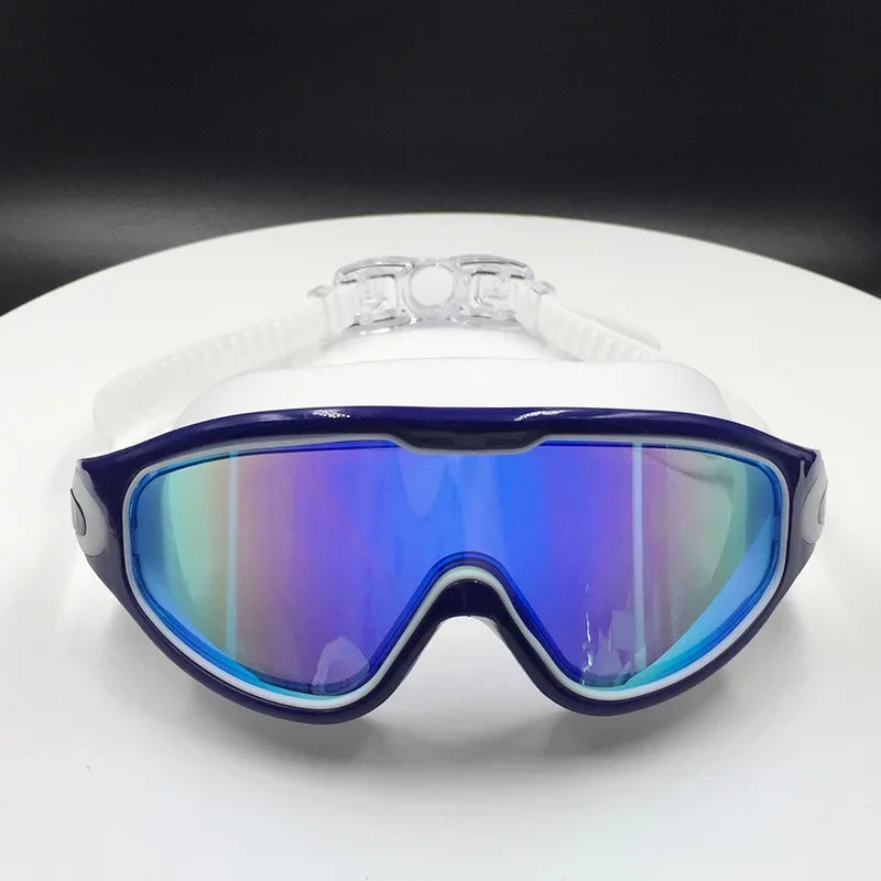 Swim Goggles with Ear Plugs UV Protection No Leaking Anti Fog Lens Swimming Glasses Wide Blue Light Blocking Comfortable Eyewear