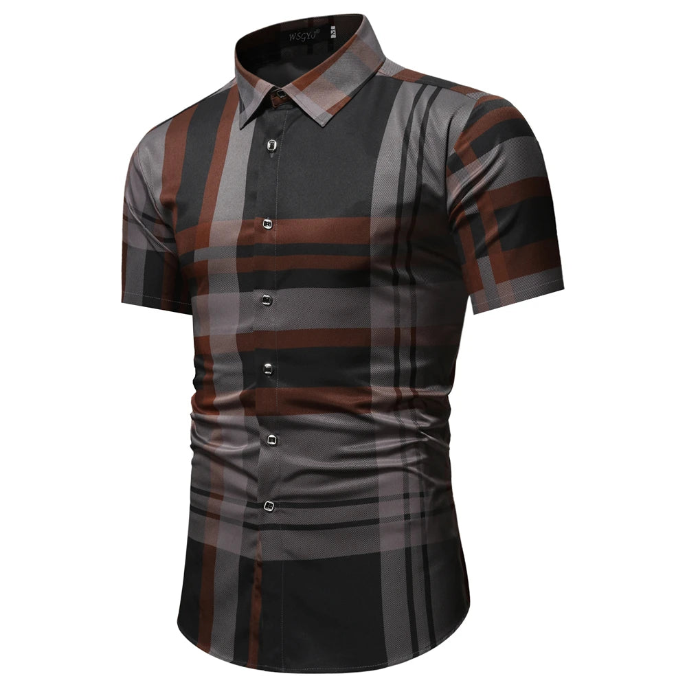 FGKKS 2023 Summer Short Sleeve Shirts for Men Fashion Tops Shirt Brand Striped Plaid Shirt Male