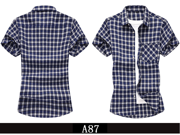 Striped Plaid Short-sleeved Shirt Men's Single-breasted Square Collar Cotton Shirts Summer Fashion Casual Camisa Men Chemise 7XL