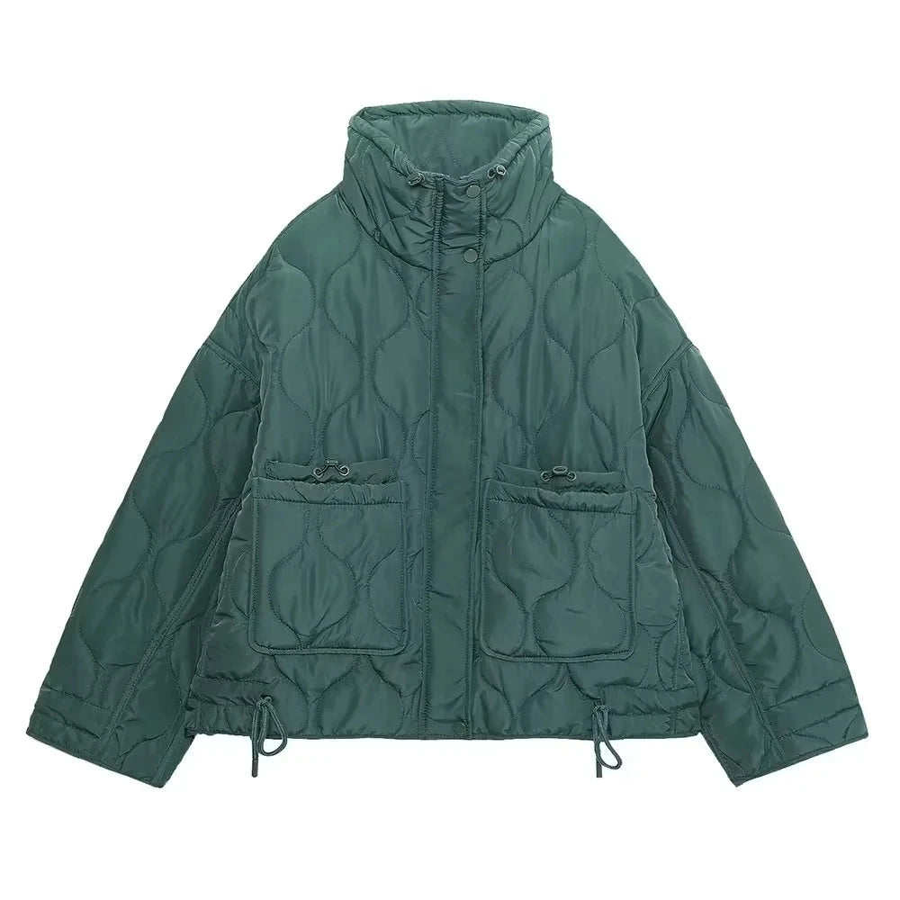 TRAFZA 2024 New Women Fashion Coat Long Sleeve Jackets With Drawstring Versatile Hight Street Outerwear Female Mujer Winter Coat
