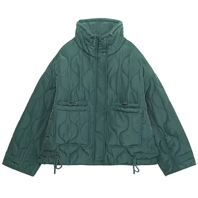 TRAFZA 2024 New Women Fashion Coat Long Sleeve Jackets With Drawstring Versatile Hight Street Outerwear Female Mujer Winter Coat