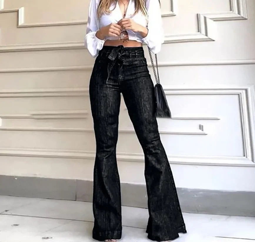 Women's Jeans Jeans Woman Ripped Jeans for Women 2024 New High-waist Micro-elastic Lace-up Flared Pants Wide-leg Pants