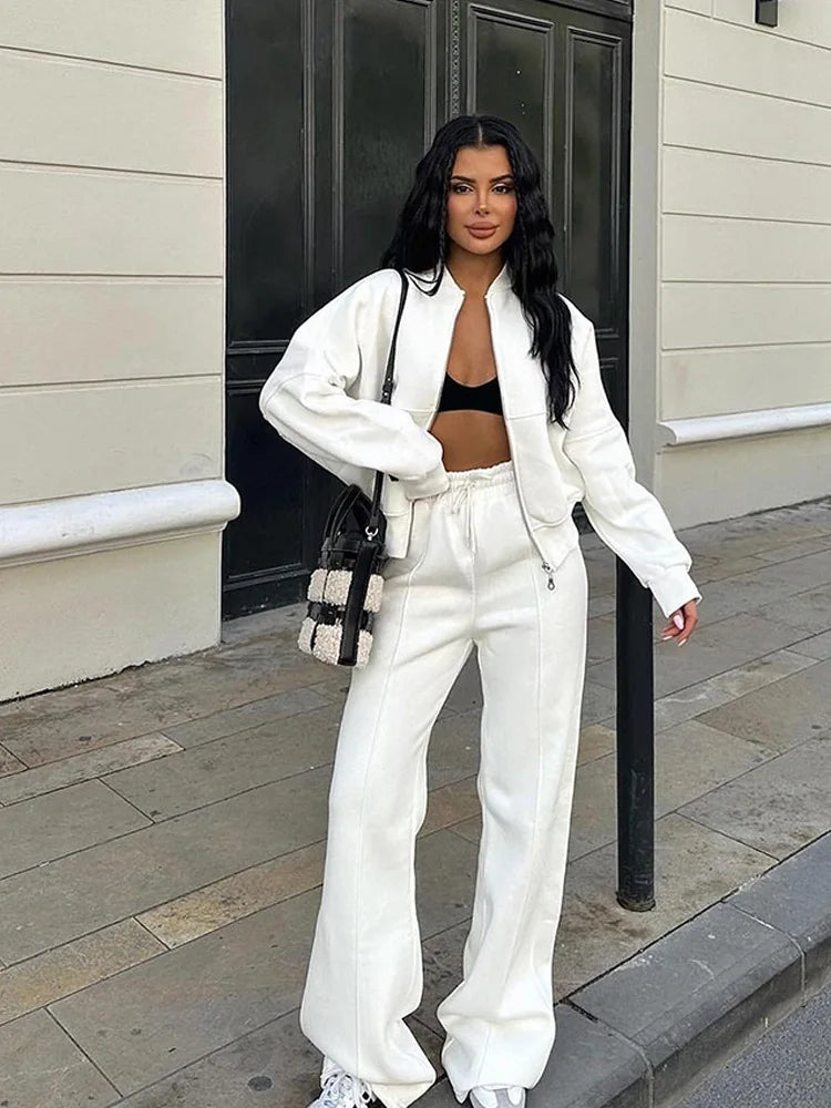 Autumn Winter Jacket Pant Two Piece Sets Women Pant Set Tracksuit Jogger Y2k Sweatshirts Sports Elastic Waist Pants Matching Set