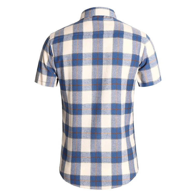 Striped Plaid Short Sleeved Shirt Men's Single-breasted Square Collar Cotton Shirts Summer Fashion Casual Camisa Men Chemise 7XL