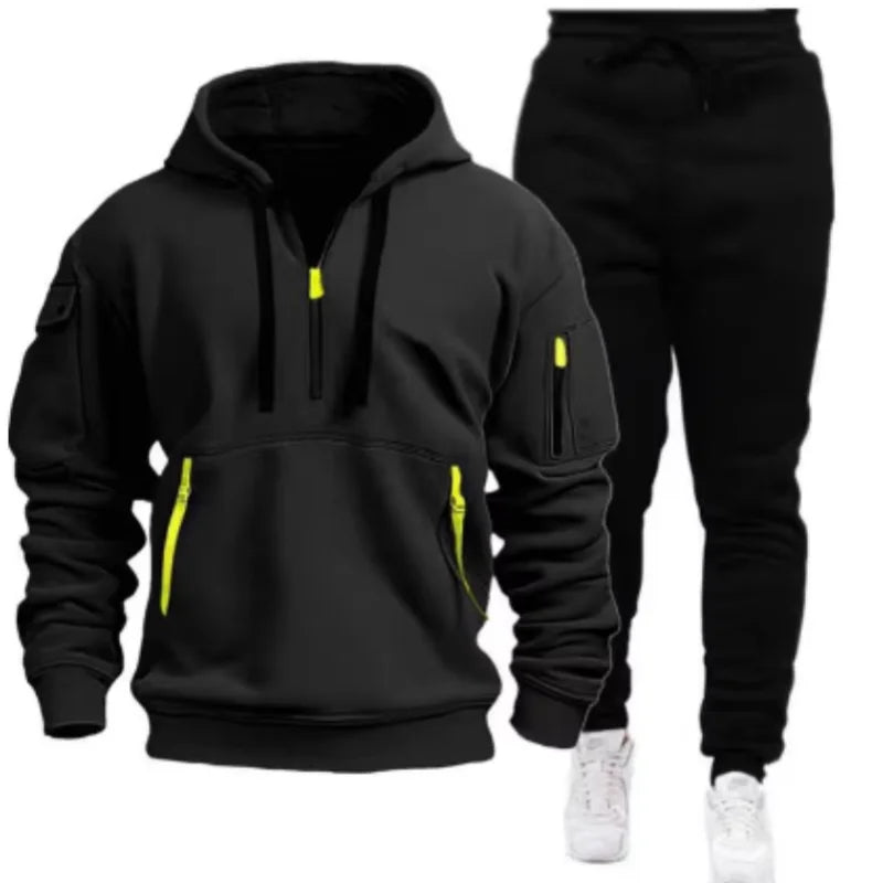 Men Tracksuit Casual Joggers Hooded Sportswear Jackets And Pants 2 Piece Sets Hip Hop Running Sports Suit S-XXXL