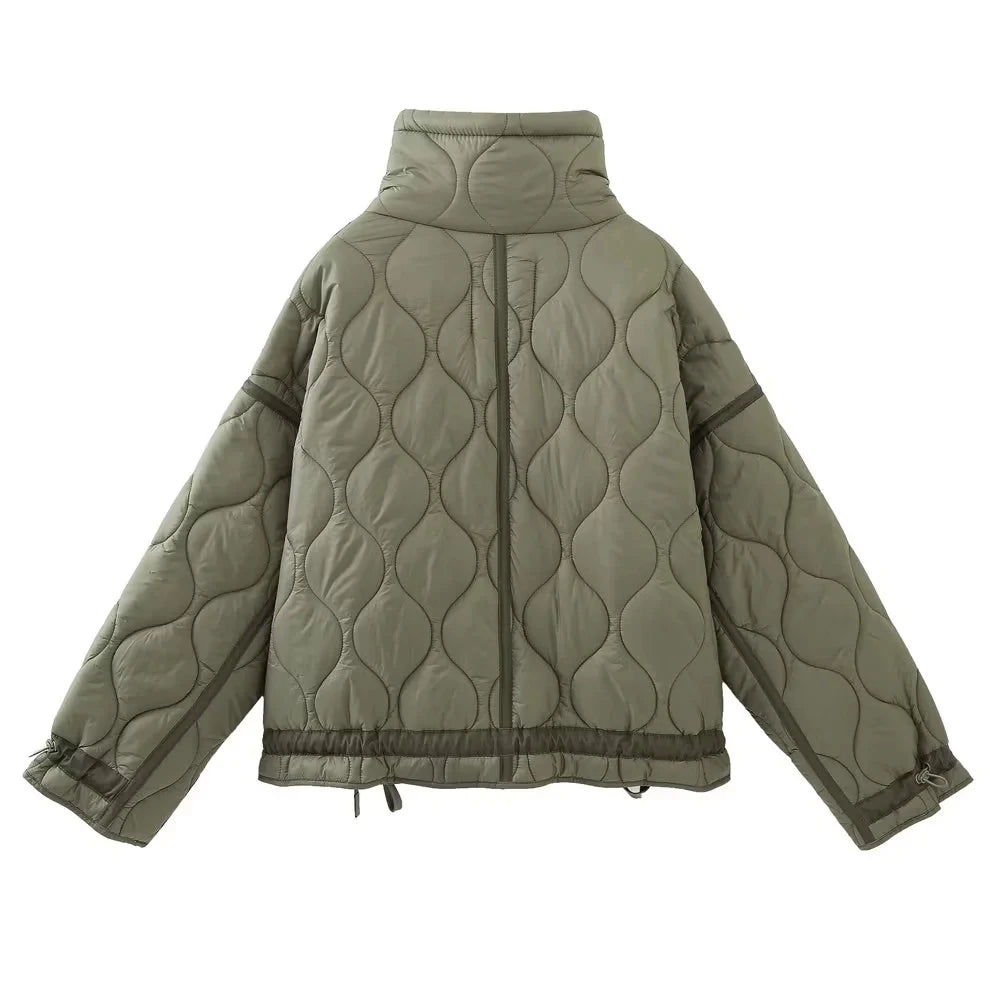 TRAFZA 2024 New Women Fashion Coat Long Sleeve Jackets With Drawstring Versatile Hight Street Outerwear Female Mujer Winter Coat