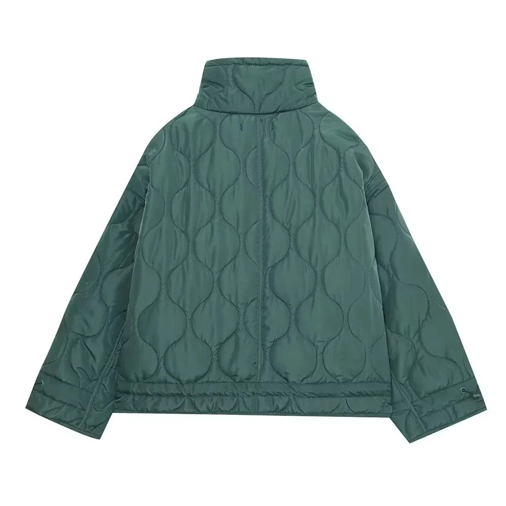 TRAFZA 2024 New Women Fashion Coat Long Sleeve Jackets With Drawstring Versatile Hight Street Outerwear Female Mujer Winter Coat