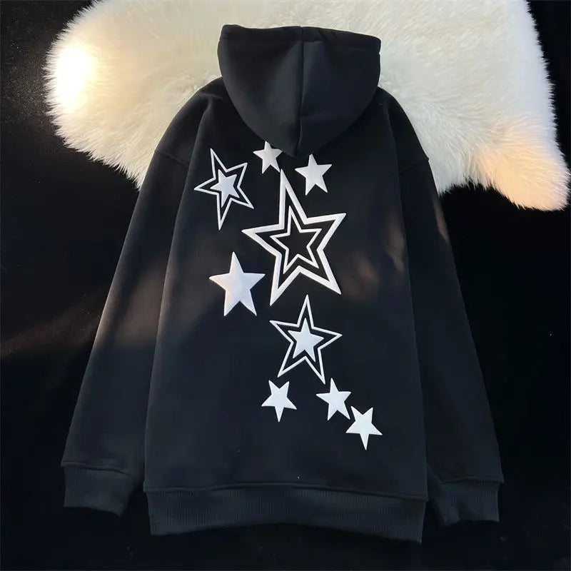 Harajuku Streetwear Sweatshirt Unisex Oversized Y2K Stars Printed Loose Hoodies for Men Grunge E-girls Autumn Winter Cute Tops