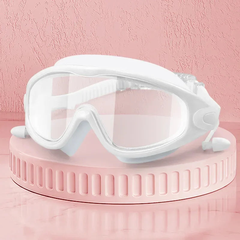 Swim Goggles with Ear Plugs UV Protection No Leaking Anti Fog Lens Swimming Glasses Wide Blue Light Blocking Comfortable Eyewear