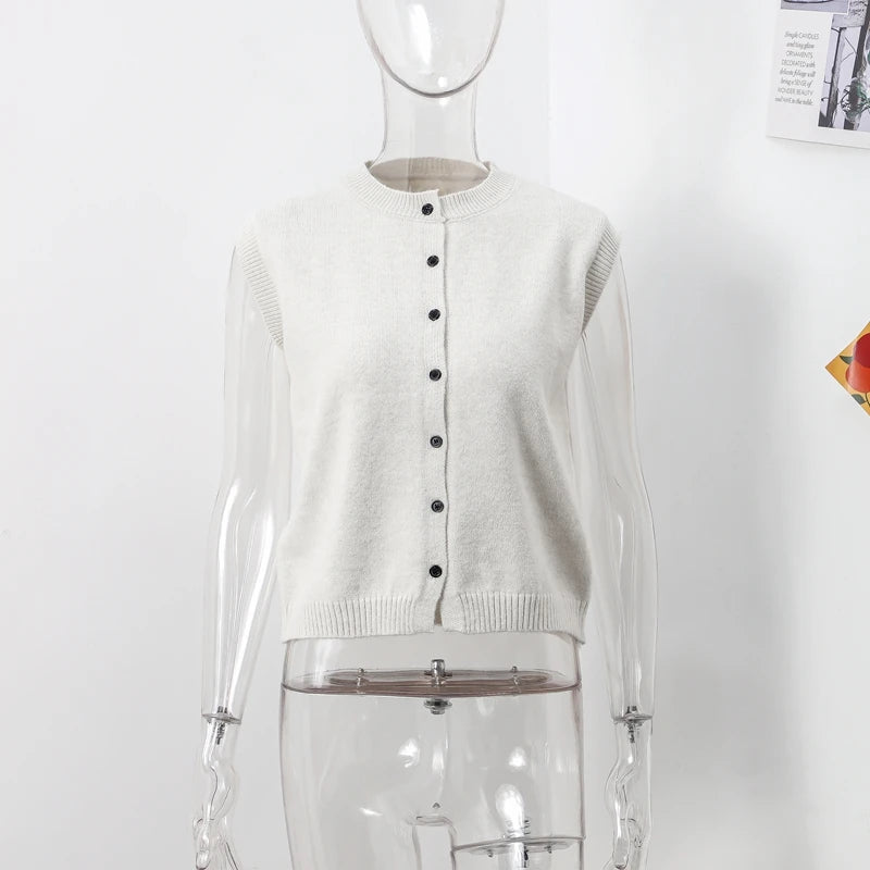 Casual Knitted Single Breasted Vest Women Loose Solid O Neck Sleeveless Female Waistcoat 2024 Autumn Lady All-match Streetwear