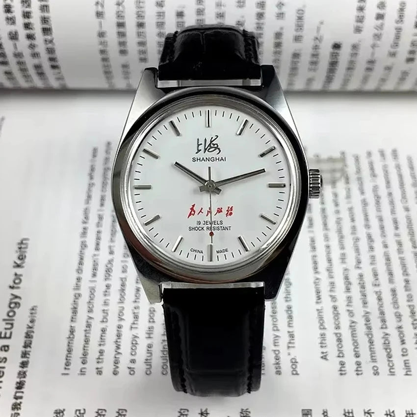 Shanghai Manual Mechanical Watch for Men Hand Wind Wristwatch Original Reloj Business Man Black Leather Old Orologio Male Clock