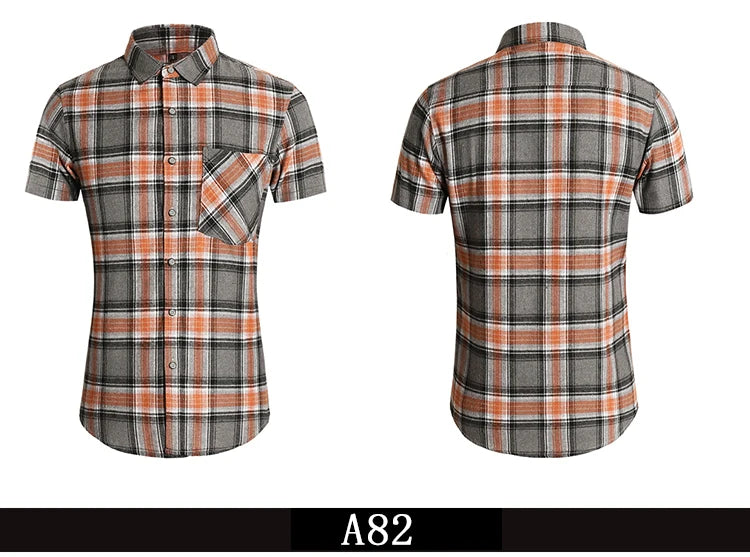 Striped Plaid Short Sleeved Shirt Men's Single-breasted Square Collar Cotton Shirts Summer Fashion Casual Camisa Men Chemise 7XL