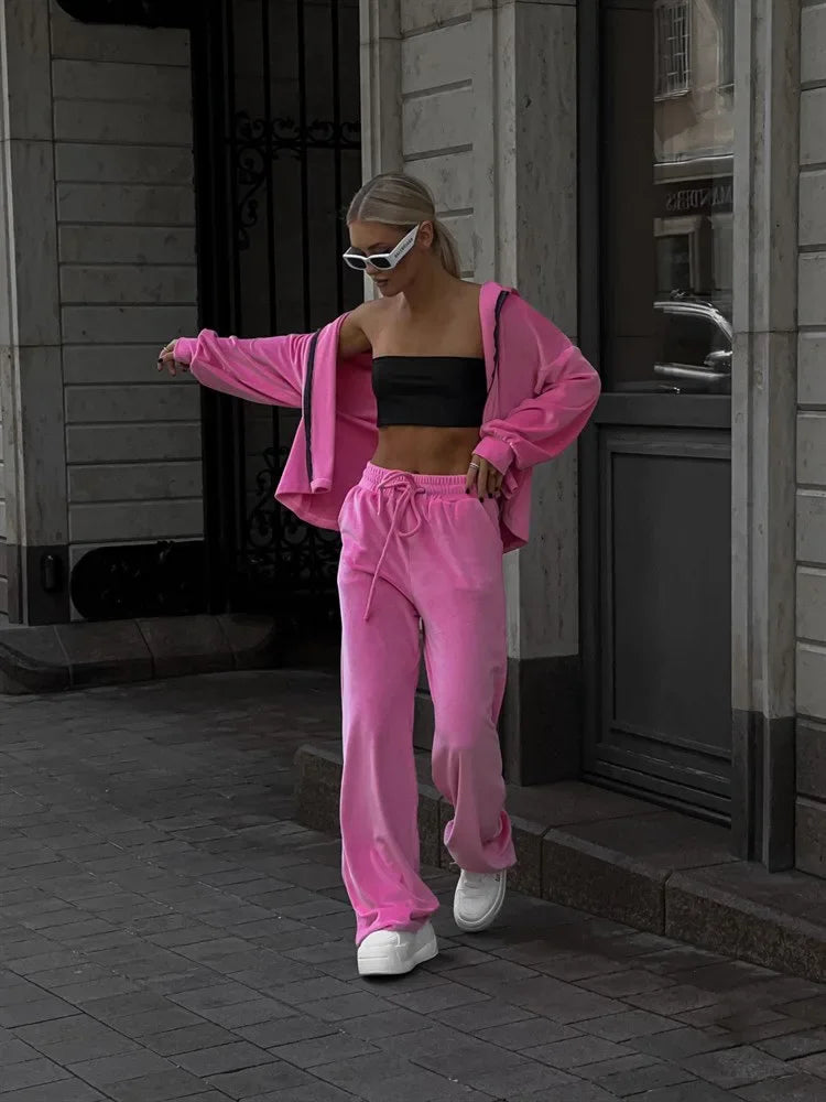 Two Piece Sets Women Matching Sets Tracksuit Jogger Y2k Autumn Winter Sports Elastic Waist Streetwear Pants Sweatshirts Pant Set