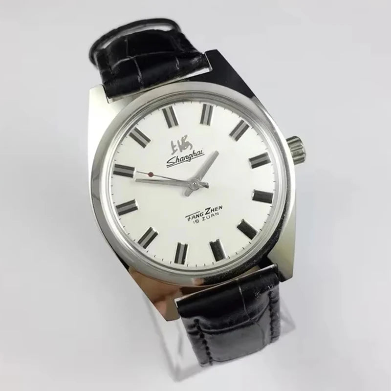 Shanghai Manual Mechanical Watch for Men Hand Wind Wristwatch Original Reloj Business Man Black Leather Old Orologio Male Clock