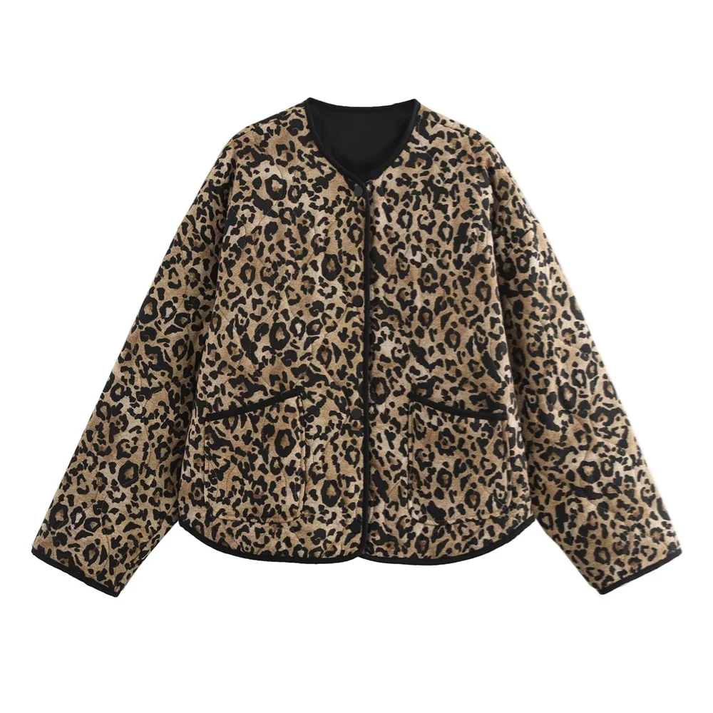 PB&ZA2024 Autumn New Women's Fashion Style Casual Loose Warm Versatile Animal Pattern Printed Cotton Jacket
