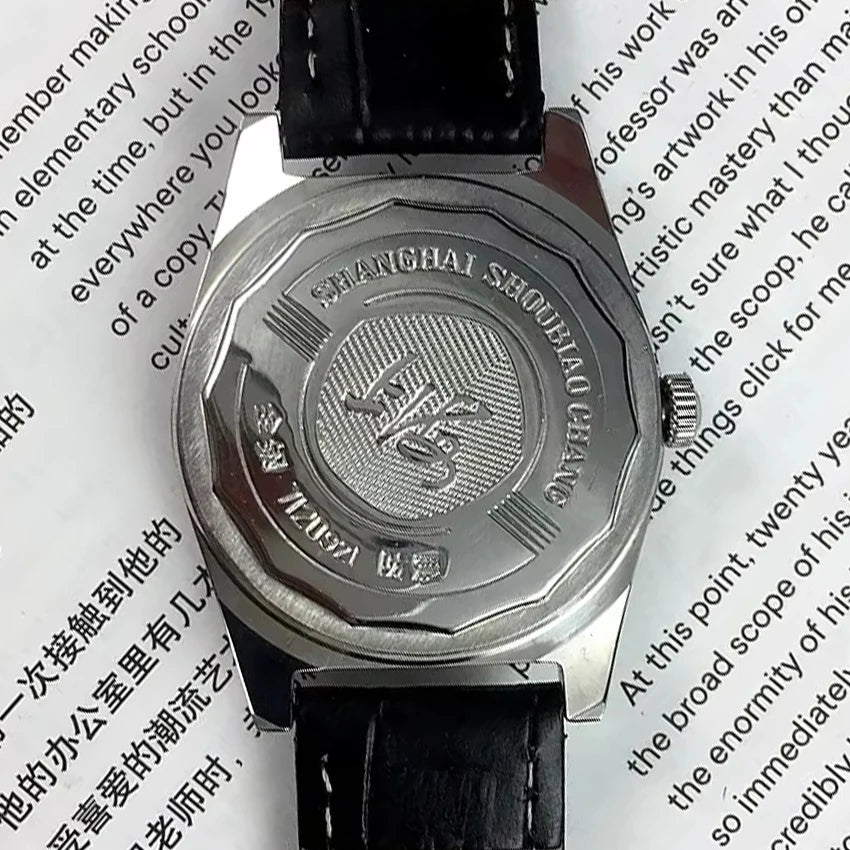 Shanghai Manual Mechanical Watch for Men Hand Wind Wristwatch Original Reloj Business Man Black Leather Old Orologio Male Clock
