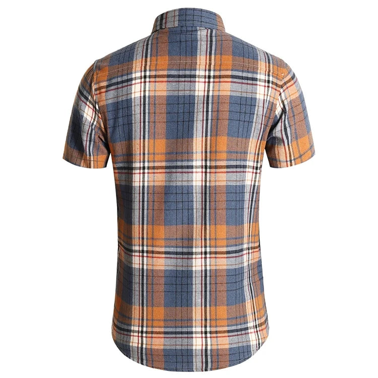 Striped Plaid Short Sleeved Shirt Men's Single-breasted Square Collar Cotton Shirts Summer Fashion Casual Camisa Men Chemise 7XL