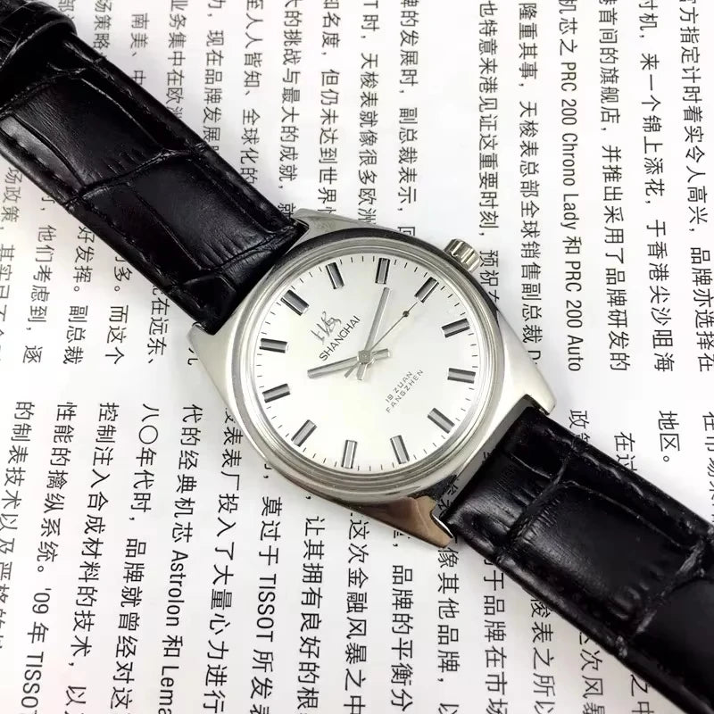 Shanghai Manual Mechanical Watch for Men Hand Wind Wristwatch Original Reloj Business Man Black Leather Old Orologio Male Clock