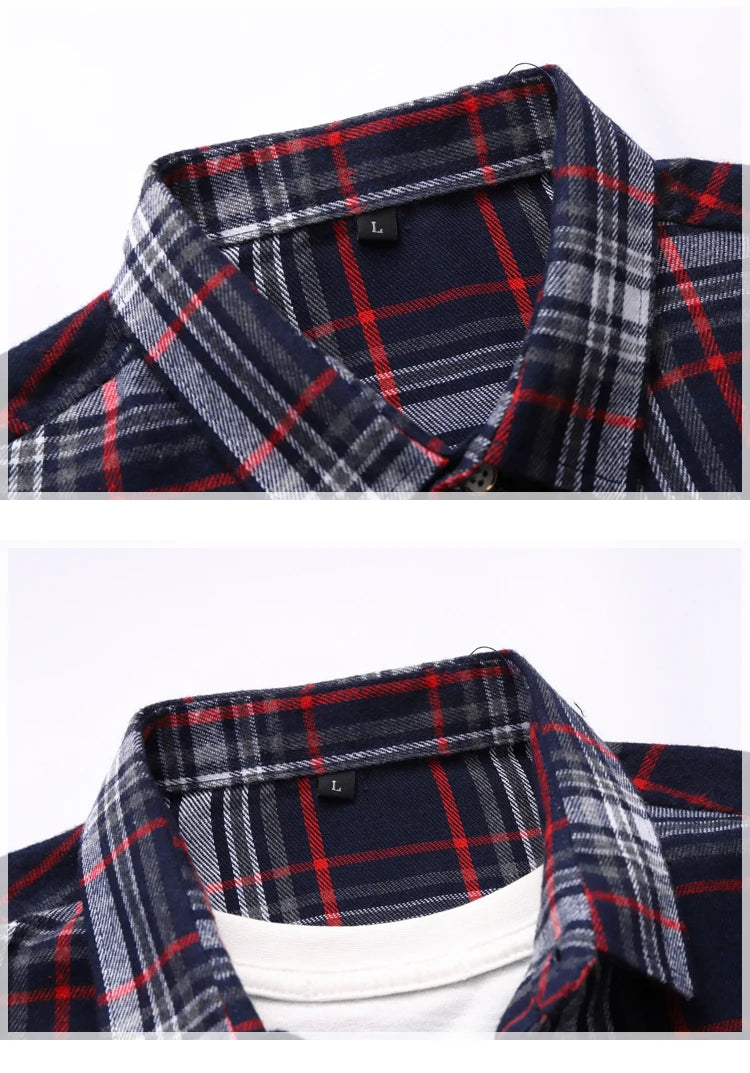 Striped Plaid Short Sleeved Shirt Men's Single-breasted Square Collar Cotton Shirts Summer Fashion Casual Camisa Men Chemise 7XL