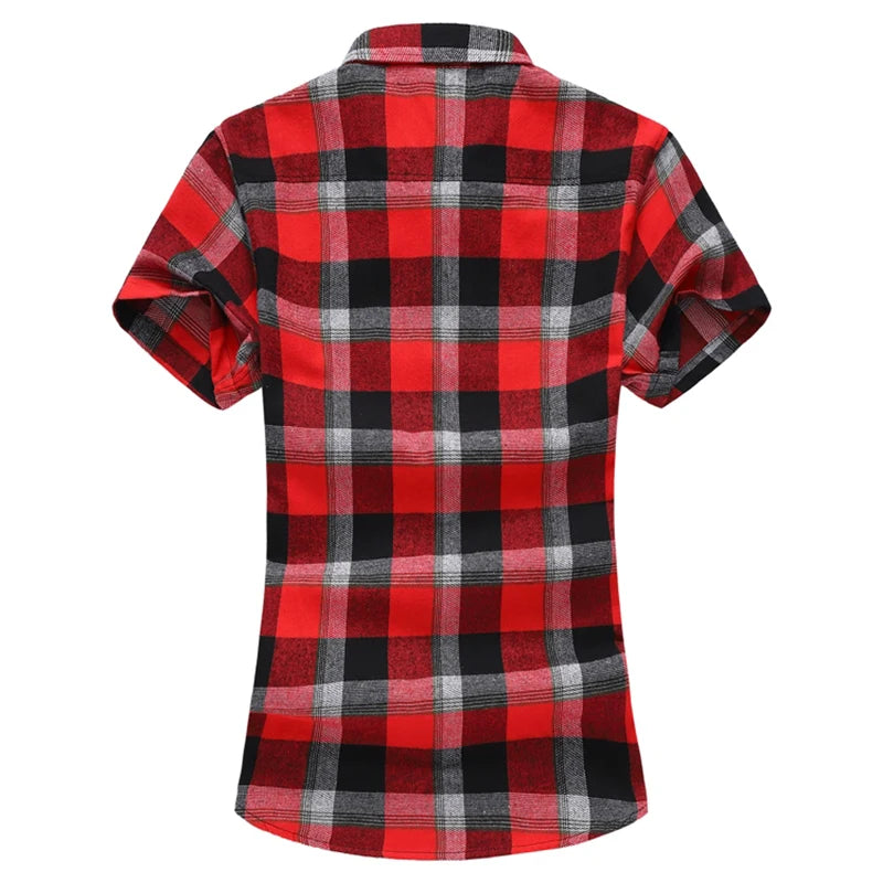Striped Plaid Short Sleeved Shirt Men's Single-breasted Square Collar Cotton Shirts Summer Fashion Casual Camisa Men Chemise 7XL