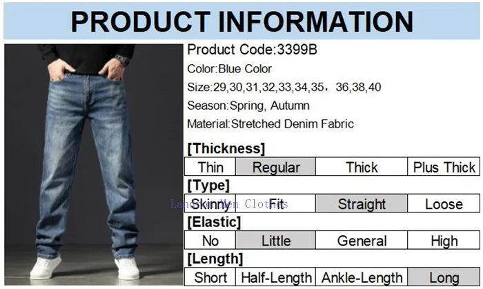 Straight Jeans Tall Guys Students Casual Plus Size 40 Loose Stretched Classic Extra Long Pants Overlong Lengthen Denim Trousers