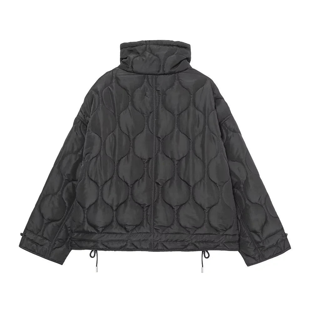 TRAFZA 2024 New Women Fashion Coat Long Sleeve Jackets With Drawstring Versatile Hight Street Outerwear Female Mujer Winter Coat