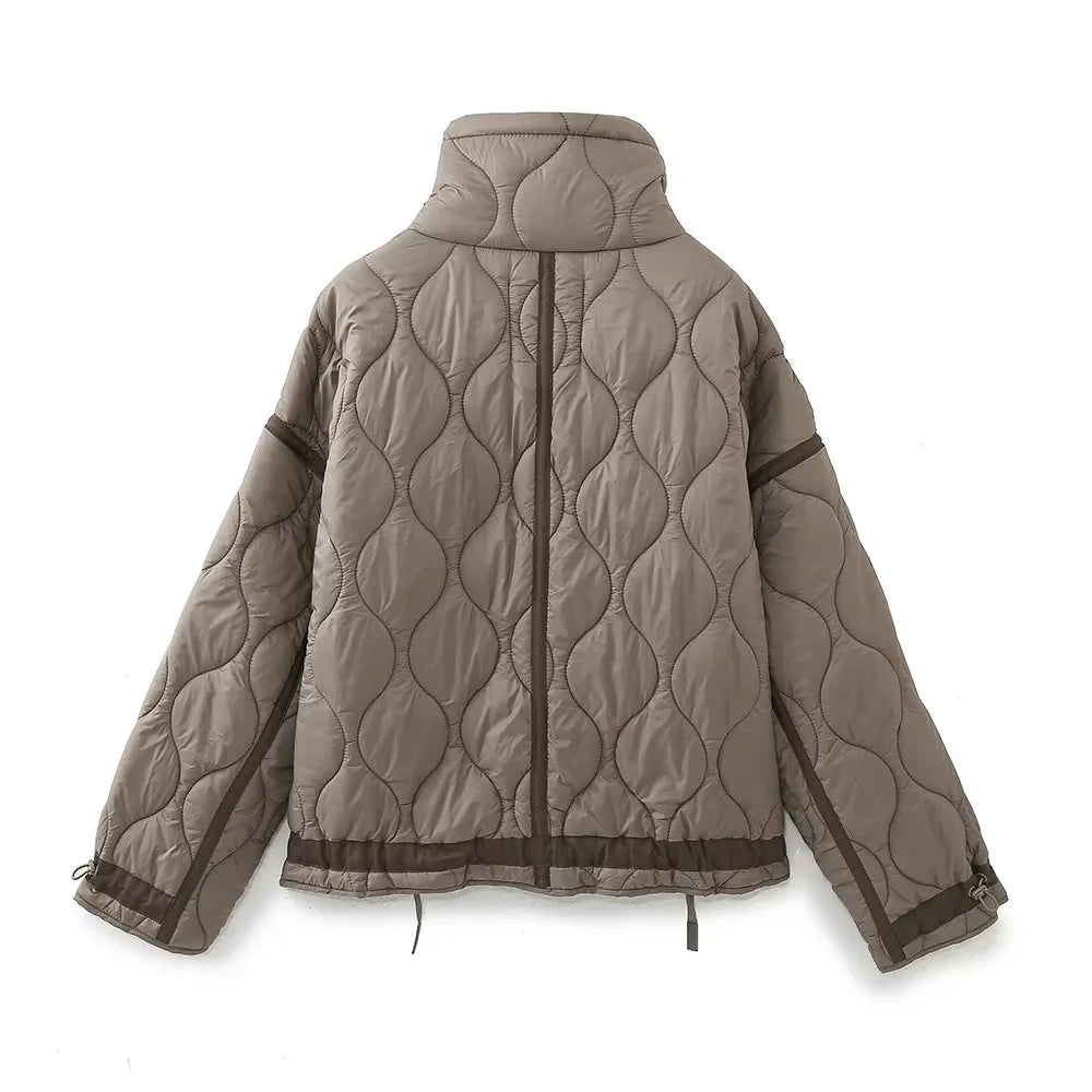 TRAFZA 2024 New Women Fashion Coat Long Sleeve Jackets With Drawstring Versatile Hight Street Outerwear Female Mujer Winter Coat