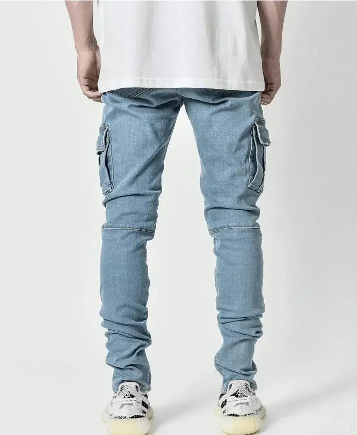 2024 Men Jeans Pencil Pants Cargo Denim Solid Ankle Length Washing Punk Mid Waist Sheath Gothic Slight Strech High Street