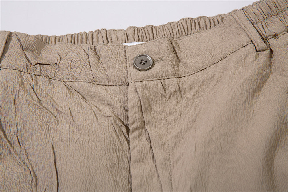 Solid Color Pleated Casual Shorts Men