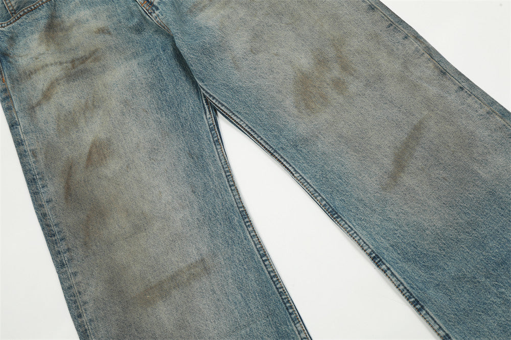 Washed Denim Mop Trousers Men