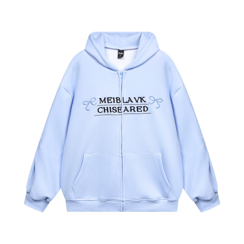 Bow Embroidery Letter Loose Sweatshirt Men