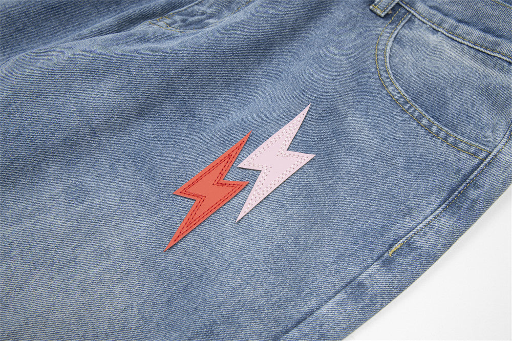 Lightning Embroidered Denim Trousers Men
