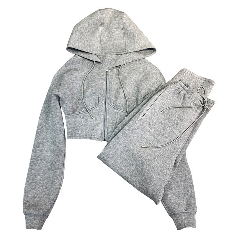 Grey Cotton Sweater Sweater Pants Casual Sportswear Set
