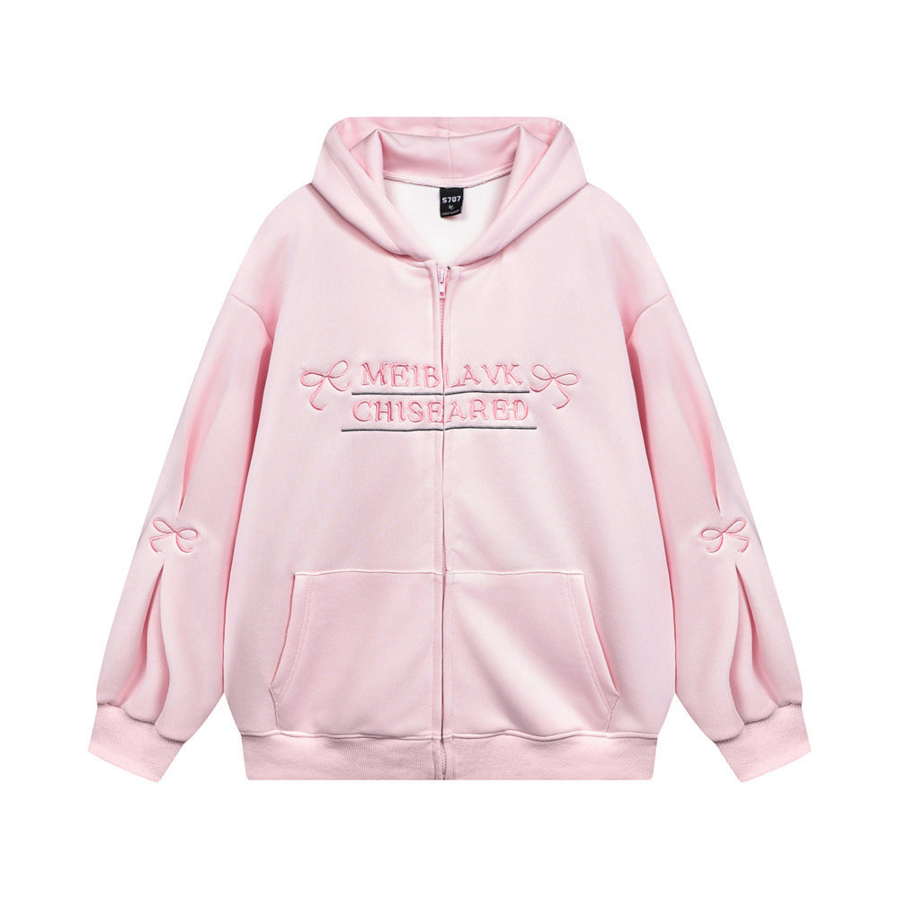 Bow Embroidery Letter Loose Sweatshirt Men