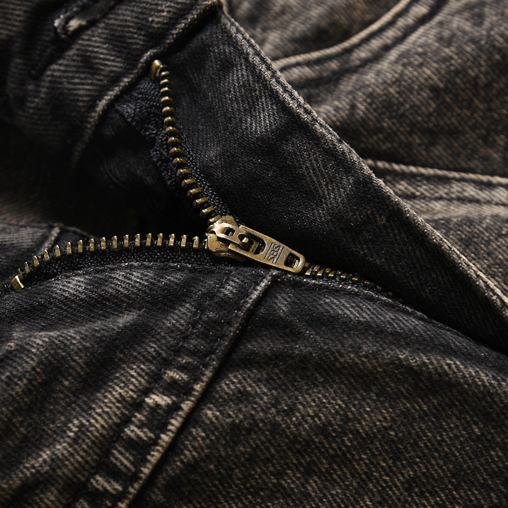 Pleated Loose Denim Trousers Men