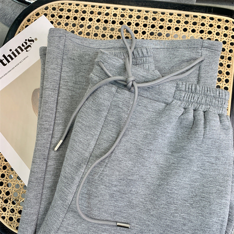 Grey Cotton Sweater Sweater Pants Casual Sportswear Set