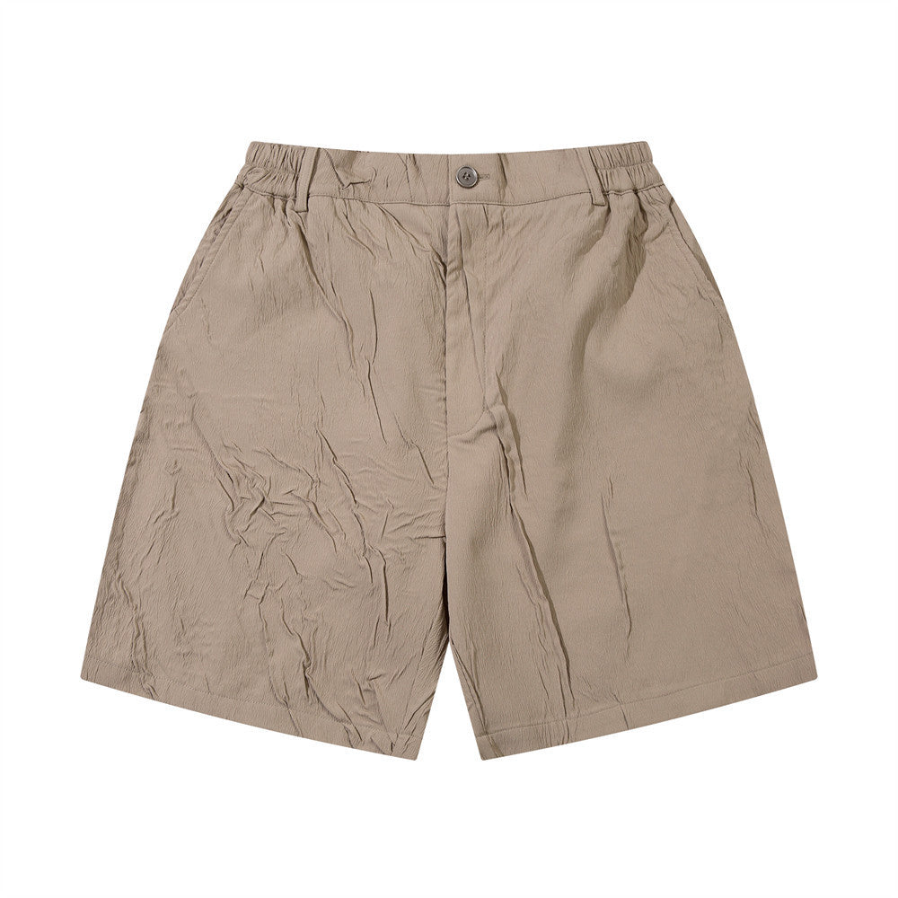 Solid Color Pleated Casual Shorts Men