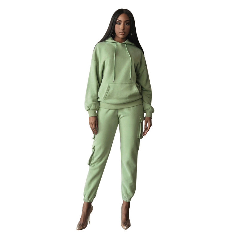 Solid Color Hooded Pocket Pants Casual